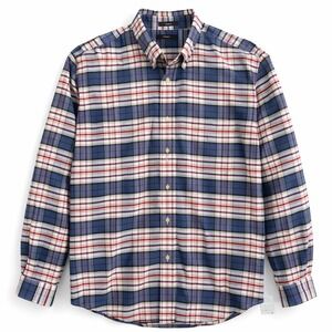 Lands End Mens 17-36 Tailored Fit Tall No Iron Plaid Button Down Shirt Blue Red